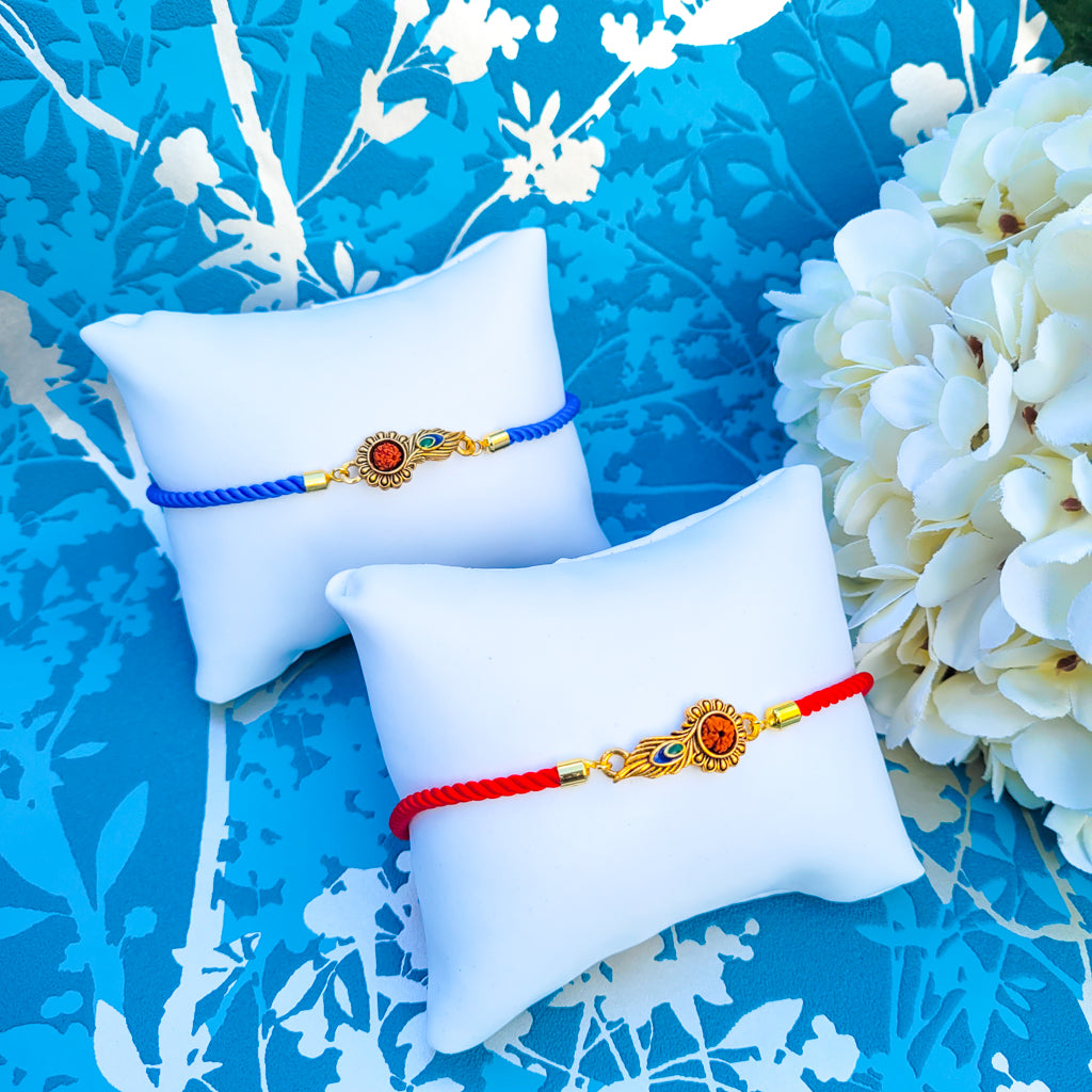 Rakhi for your Kanha - Peacock feather design with Rudraksh