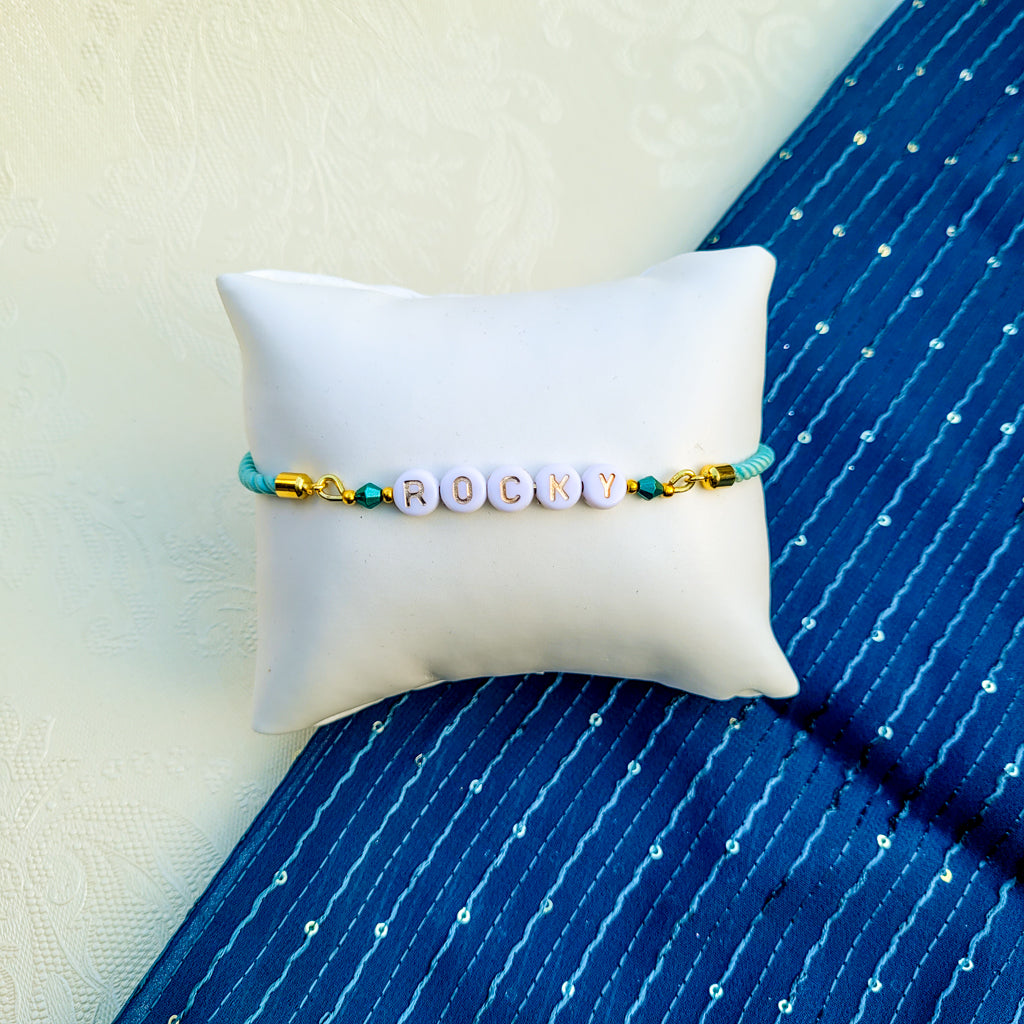 Personalised Beaded Name Rakhi Bracelet Adjustable Bands