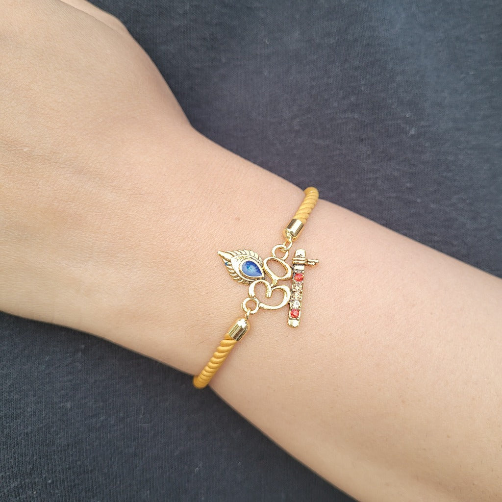 Rakhi Bracelet Mor Pankh (Peacock Fether) Krishna Flute Design