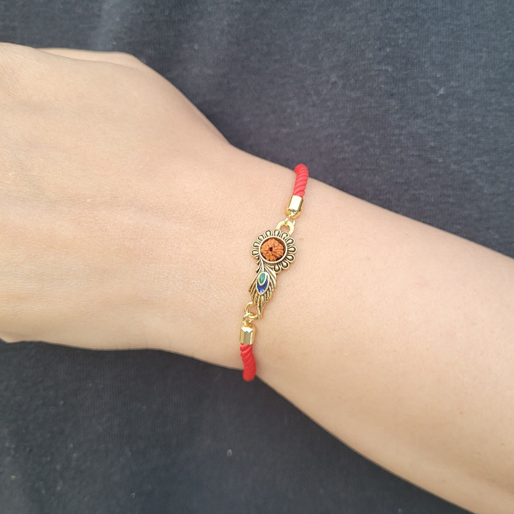 Rakhi for your Kanha - Peacock feather design with Rudraksh