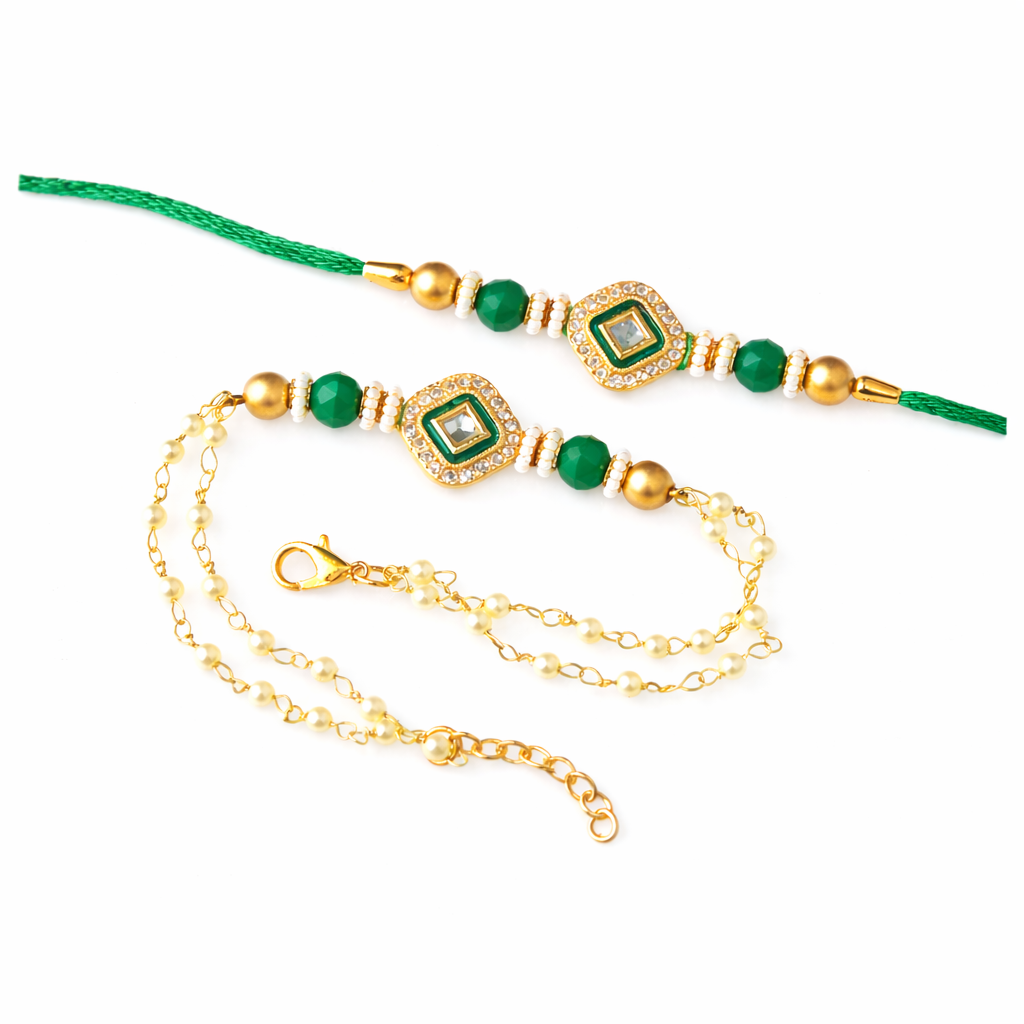 Emerald Bhai Bhabhi Rakhi Set – Elegant Couple Rakhi for Raksha Bandhan