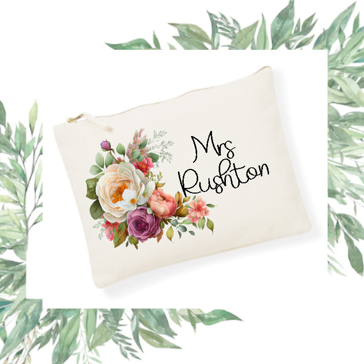 Best Gift For Teacher Personalised Makeup Bag / Pencil Case Floral Design