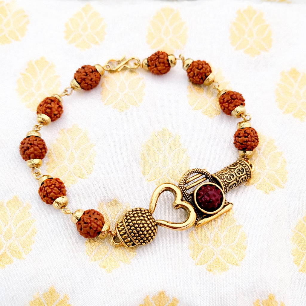 Rudraksha Shivling Bracelet – Sacred Om Heart Designer Rakhi Gift