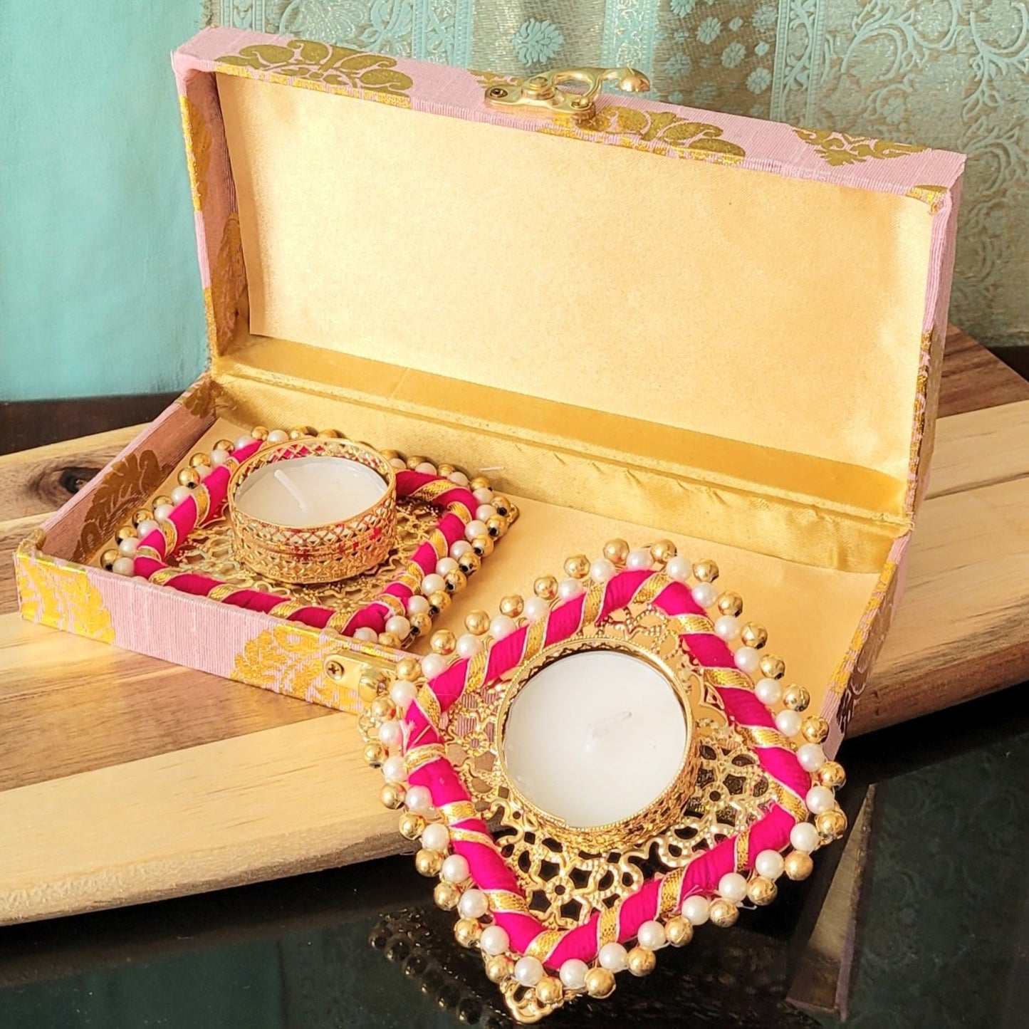 Diwali Square Diya in gift box, diyas, diwali decorations