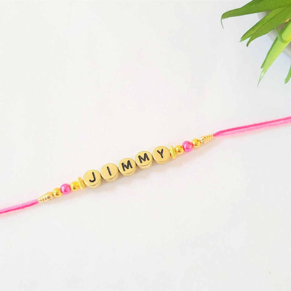Personalised Rakhi/Rakhri, Raksha Bandhan Gold Letter Beads 2023