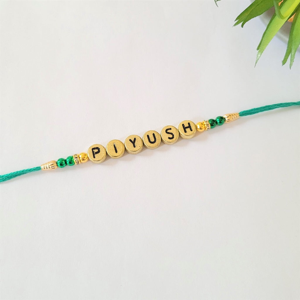 Personalised Rakhi/Rakhri, Raksha Bandhan Gold Letter Beads 2023