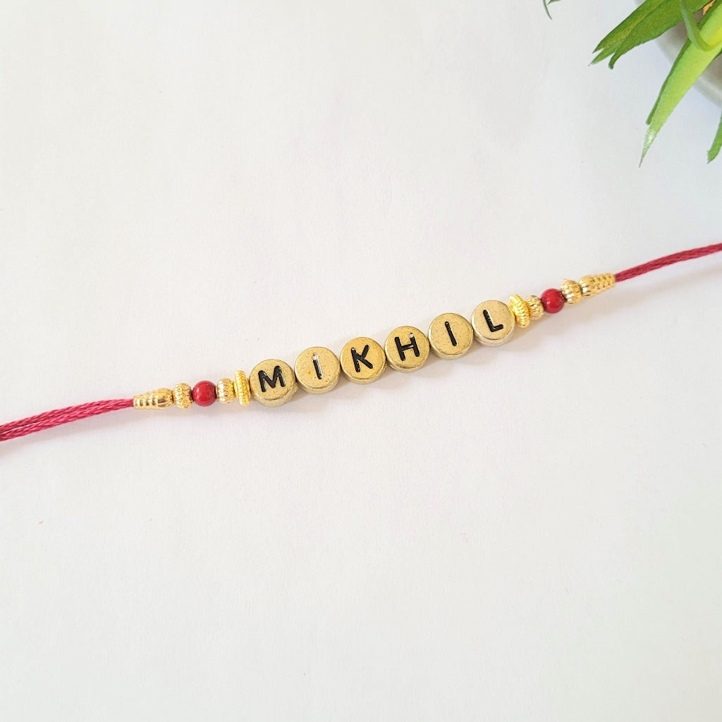 Personalised Rakhi/Rakhri, Raksha Bandhan Gold Letter Beads 2023