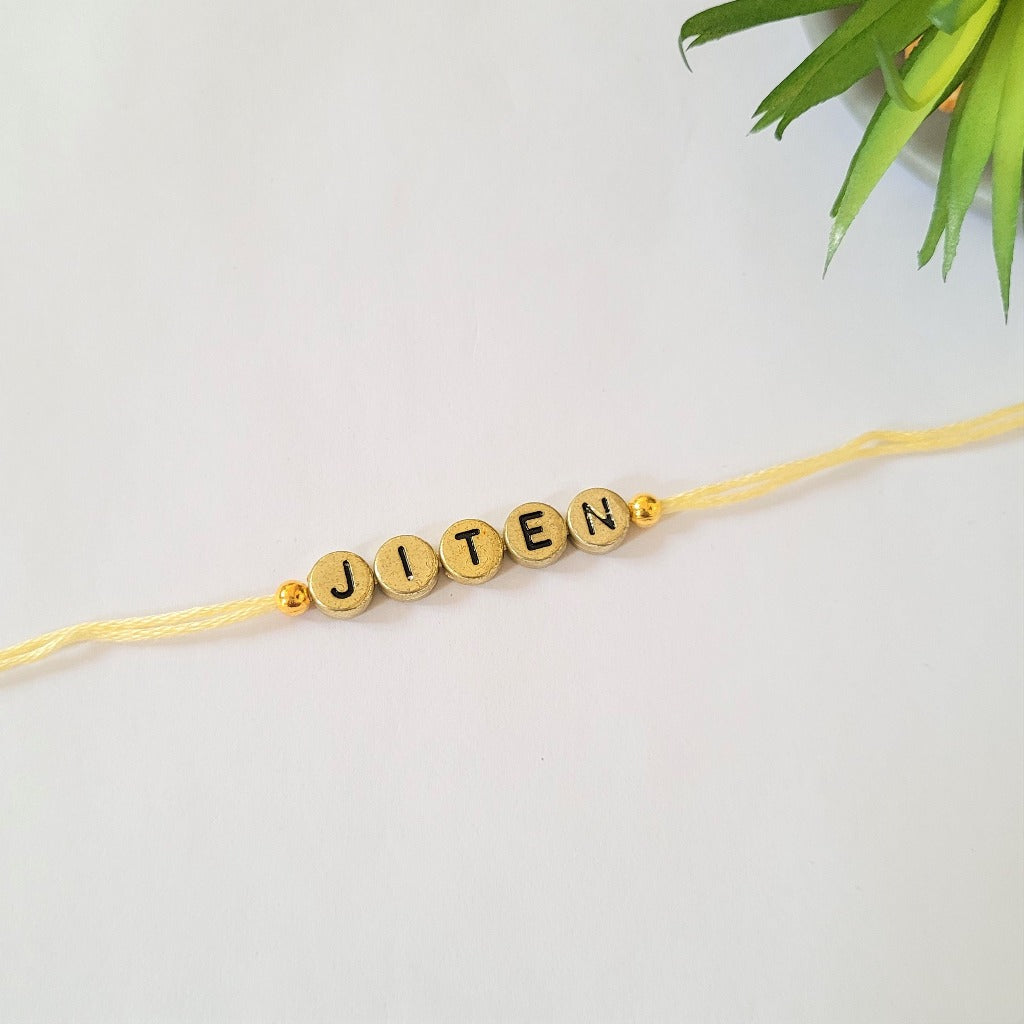 Personalised Rakhi/Rakhri, Raksha Bandhan Gold Letter Beads 2023