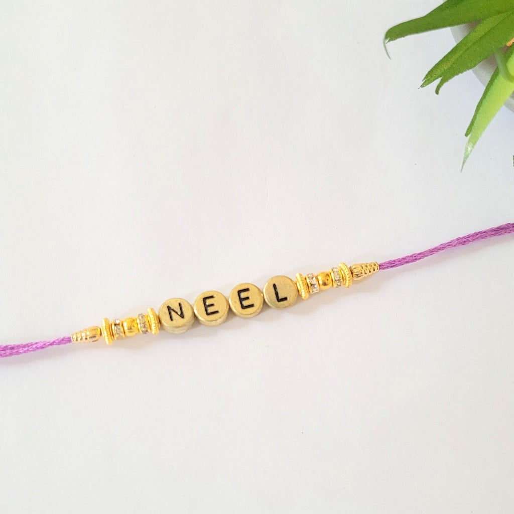 Personalised Rakhi/Rakhri, Raksha Bandhan Gold Letter Beads 2023