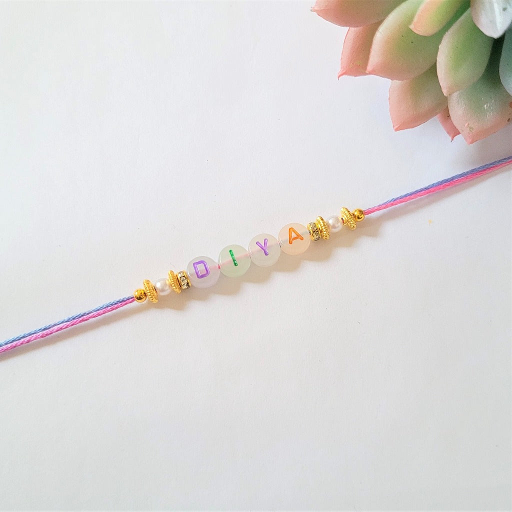 Kids personalised Glow in the dark colour beads Rakhri/Rakhi