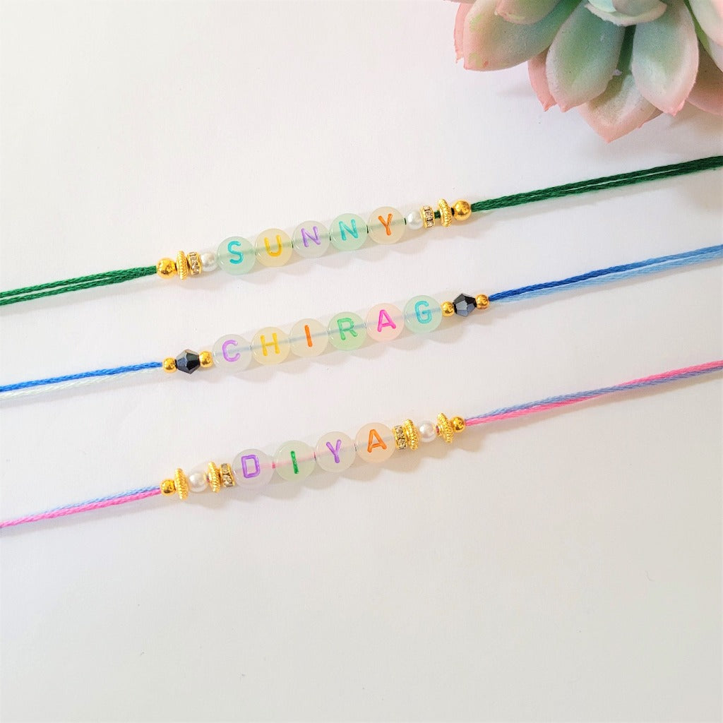 Kids personalised Glow in the dark colour beads Rakhri/Rakhi