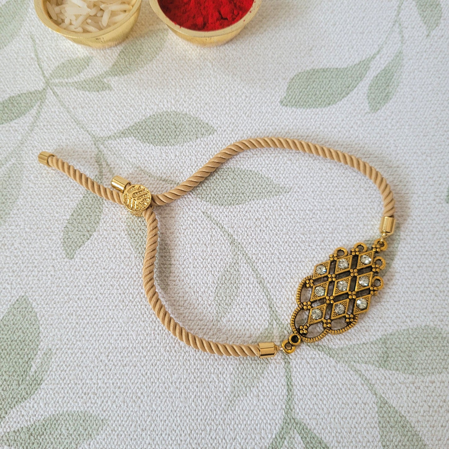 Adjustable Rakhi Bracelet For Raksha Bandhan with CZ Diamond Stones