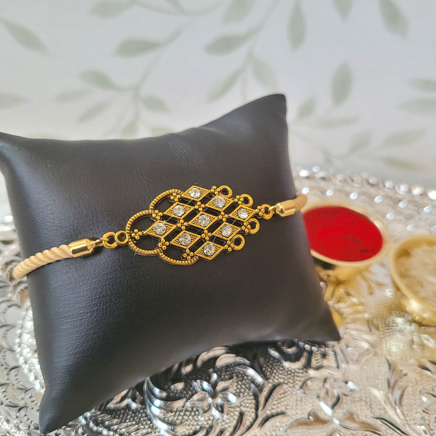 Adjustable Rakhi Bracelet For Raksha Bandhan with CZ Diamond Stones