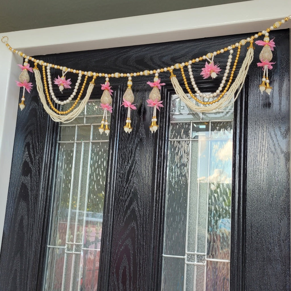 Premium traditional Pink and White Diamond Indian door hanging, Door Toran, Diwali toran