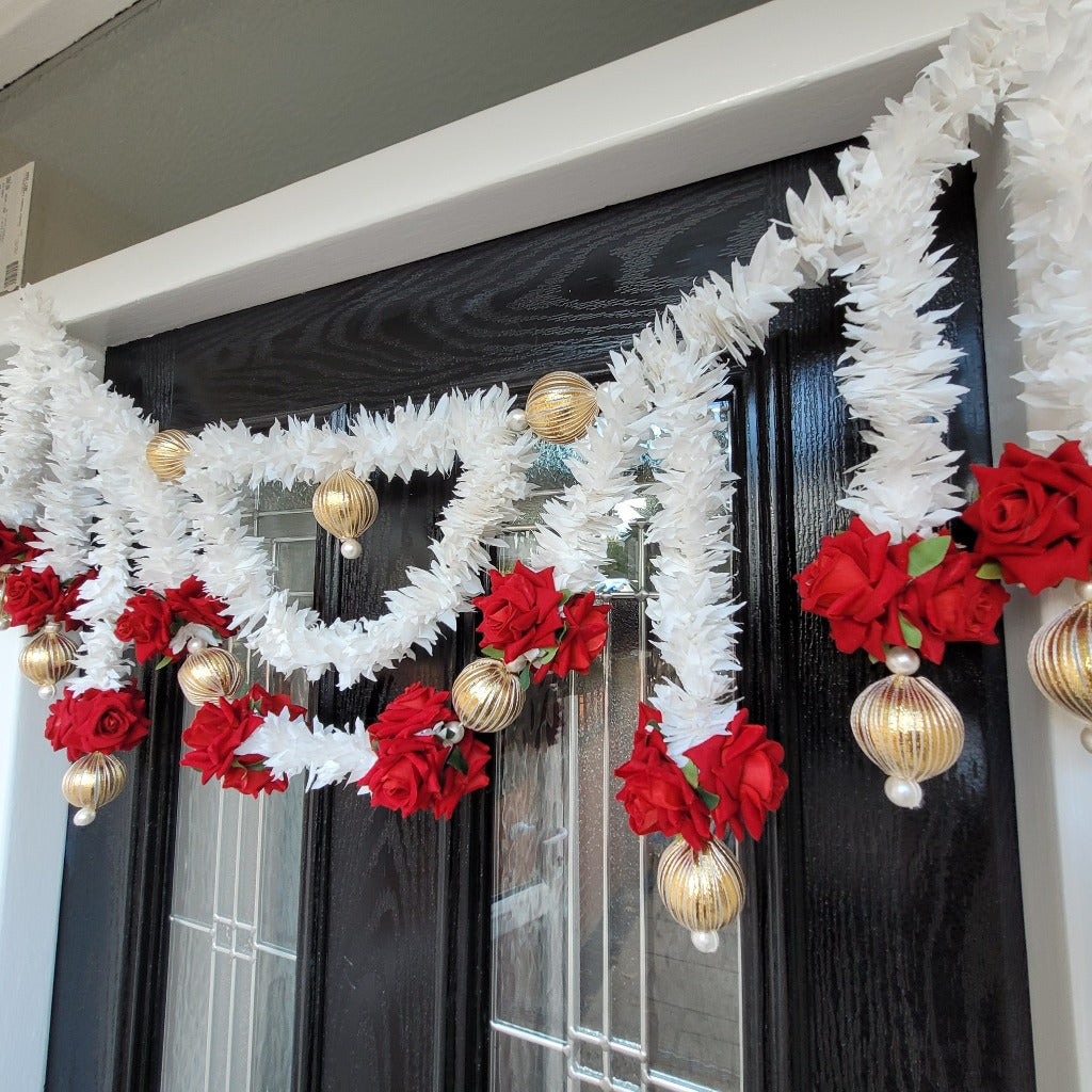 Premium Traditional Red and White Indian door hanging, Door Toran, Diwali toran
