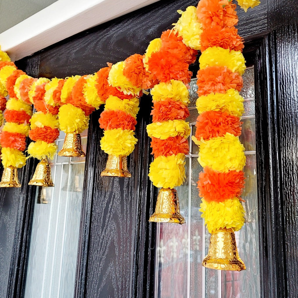 Bell Marigold Door Toran Hanging, Diwali Toran Garland