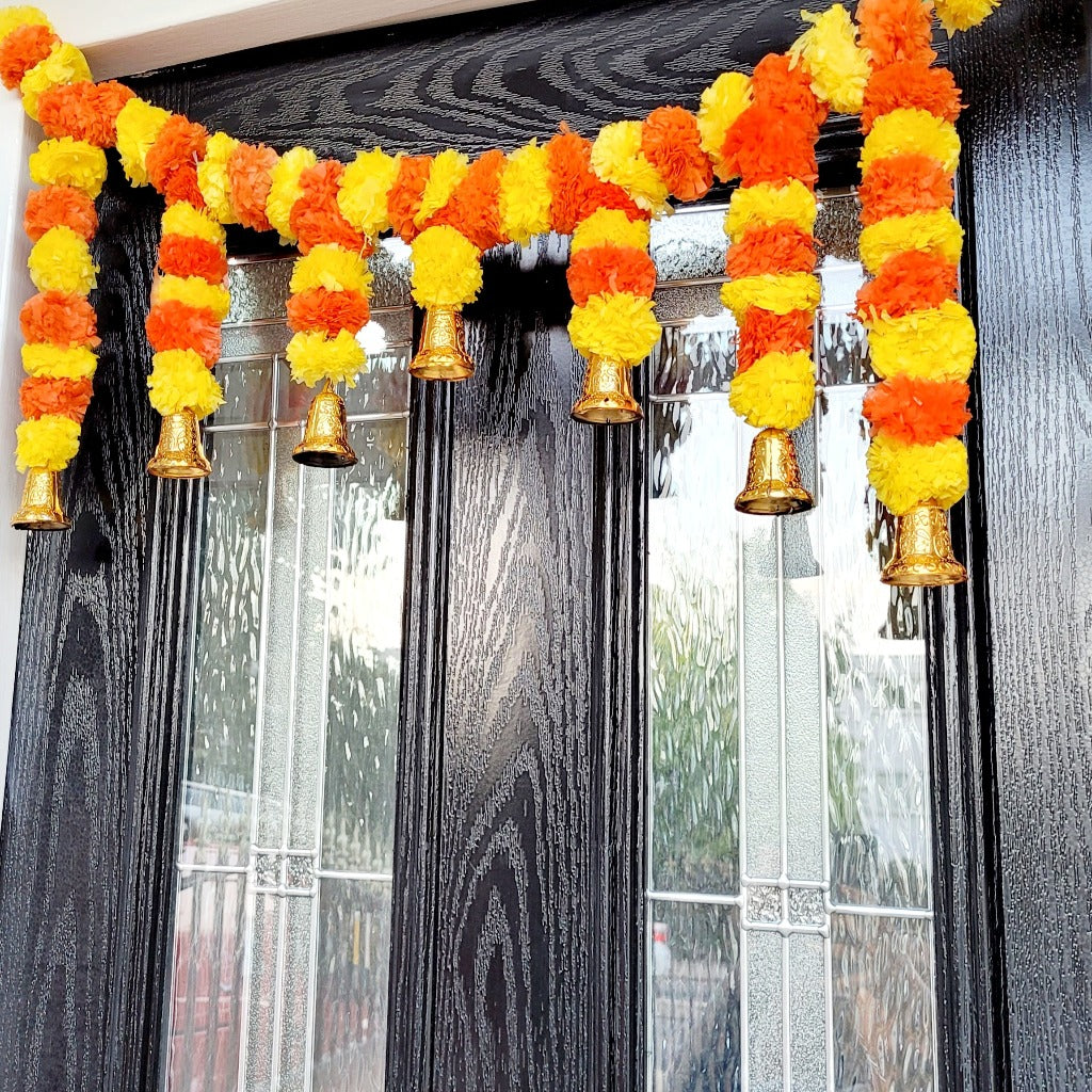 Bell Marigold Door Toran Hanging, Diwali Toran Garland
