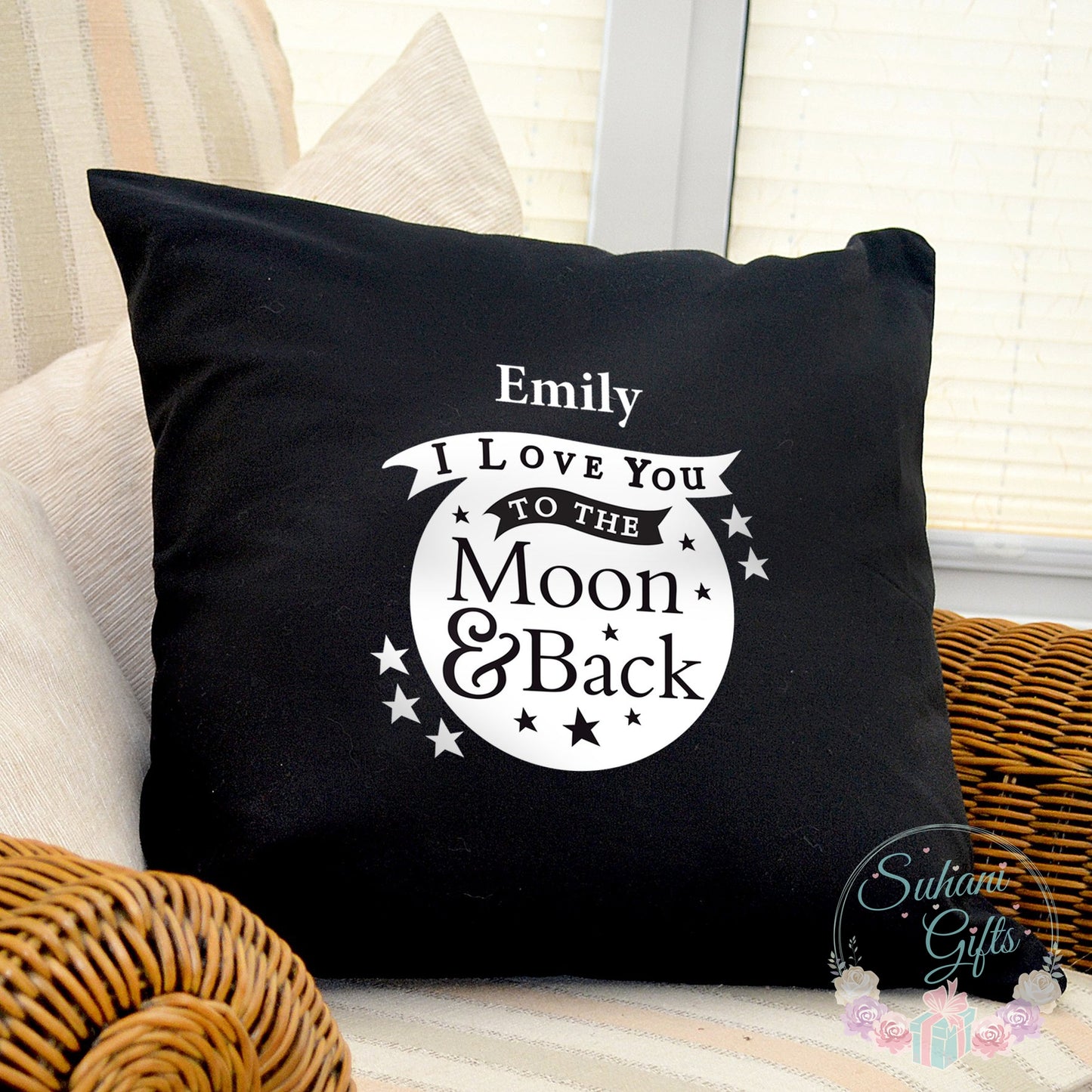 Personalised To the Moon and Back...Black Cushion Cover-Suhani Gifts