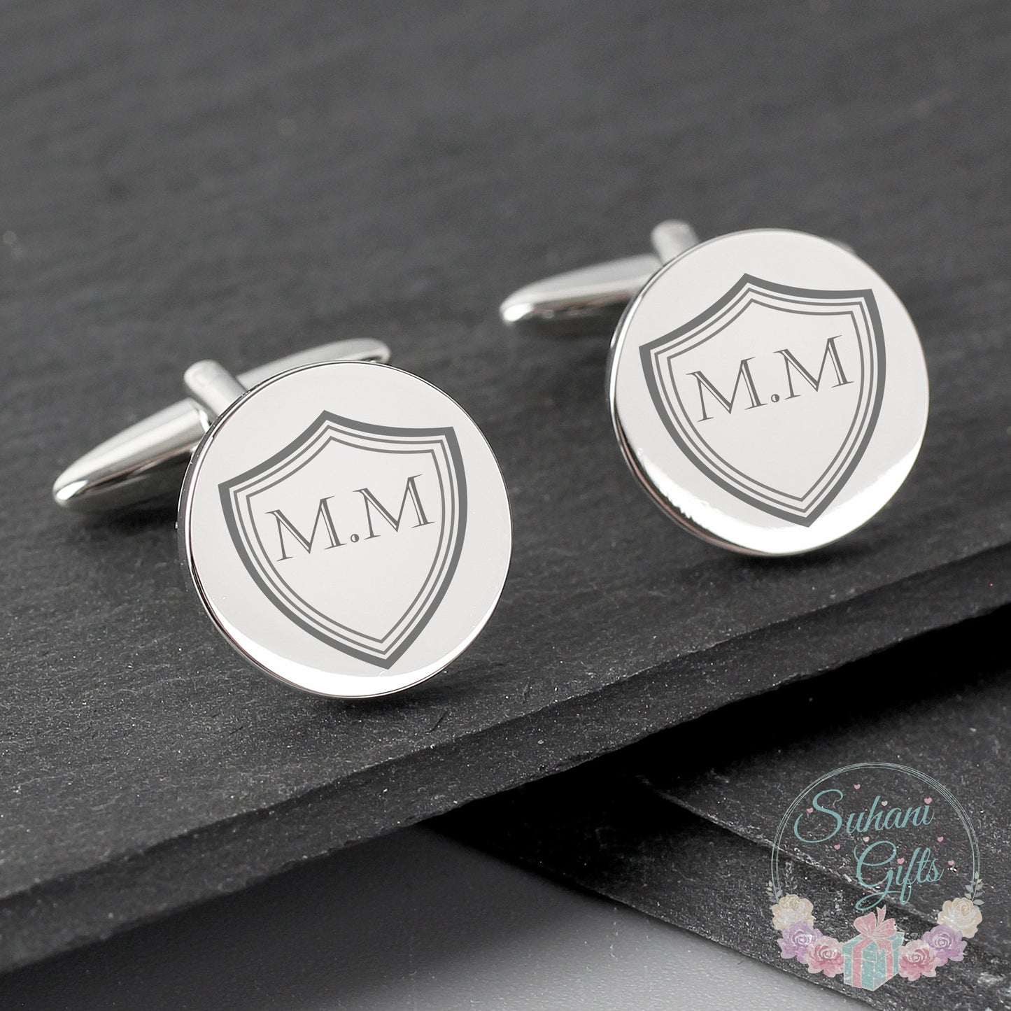 Personalised Shield Round Cufflinks - Suhani Gifts
