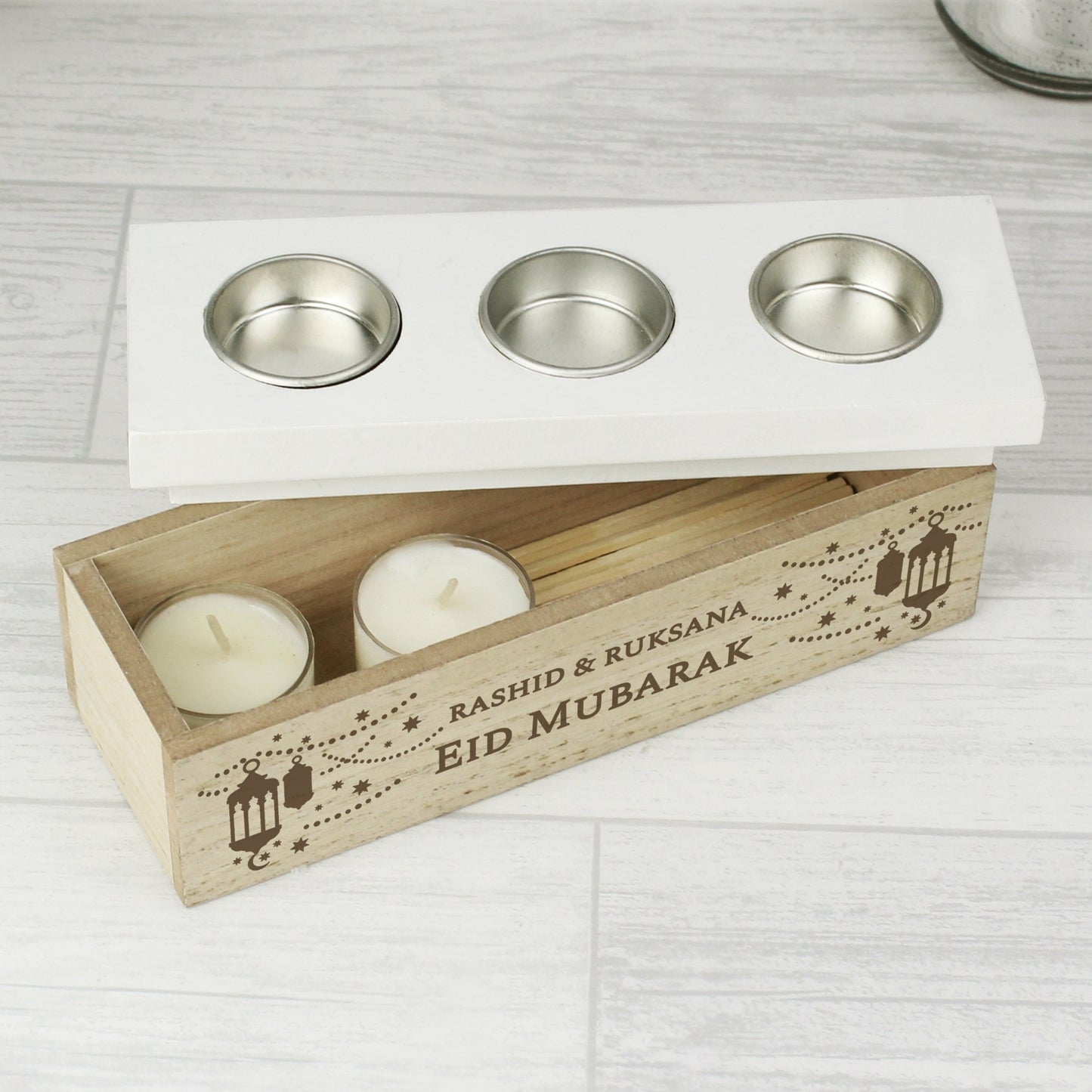 Personalised Muslim Islamic Ramadan Kareem Eid Mubarak Triple Tealight Holder