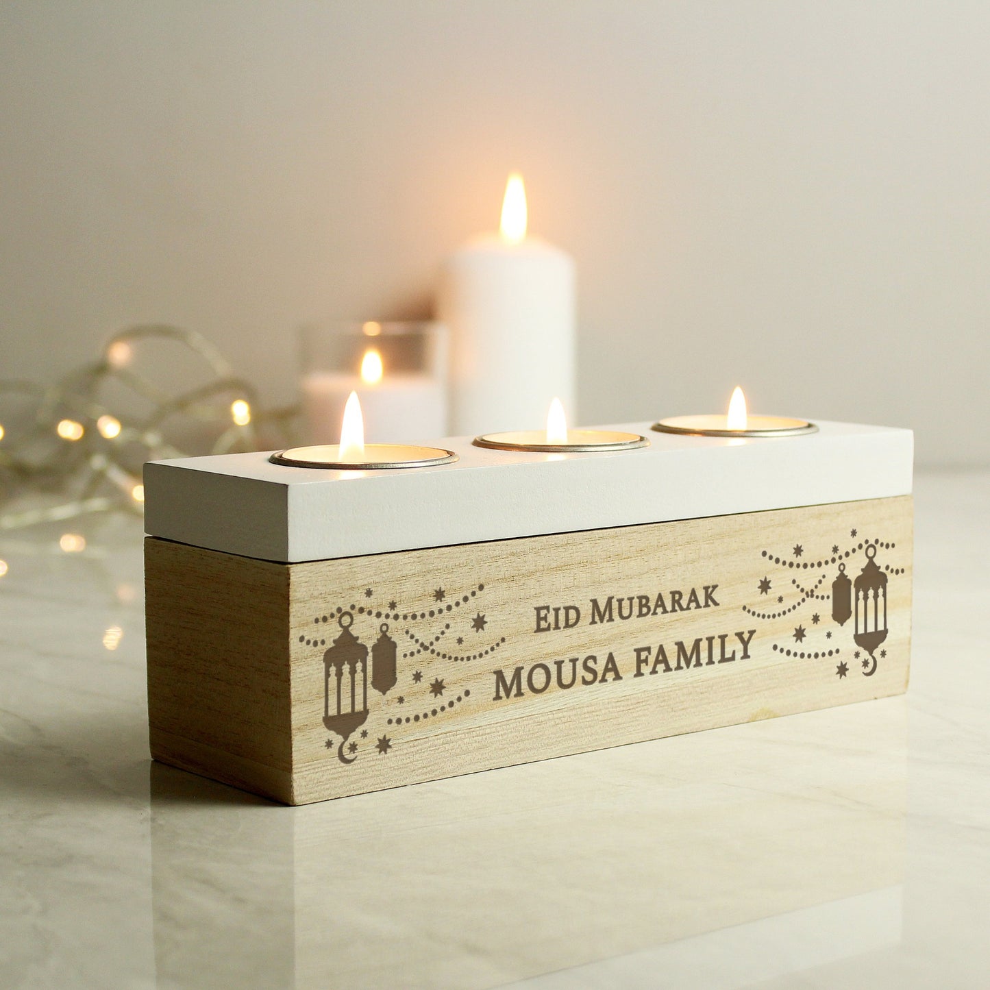 Personalised Muslim Islamic Ramadan Kareem Eid Mubarak Triple Tealight Holder