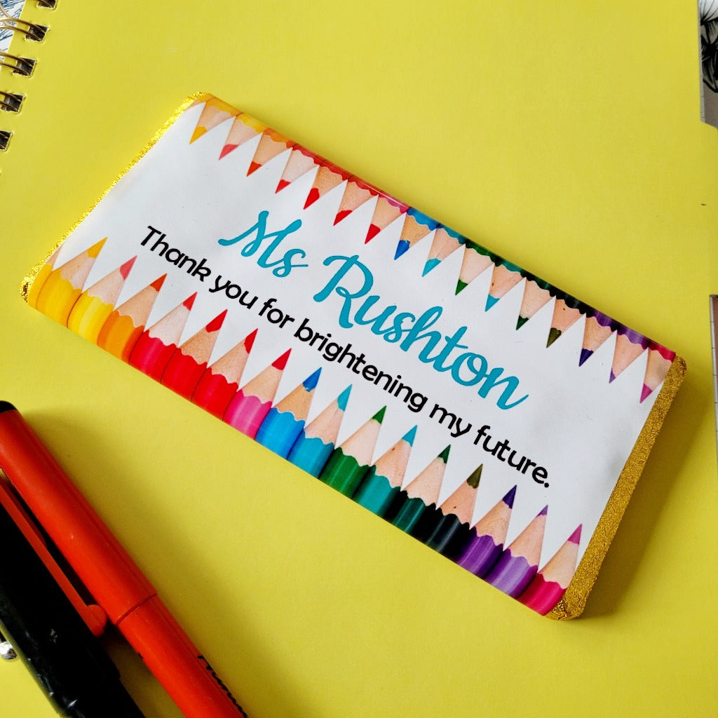 Sweet Teacher Gift - Personalised Chocolate Bar With Colorful Design