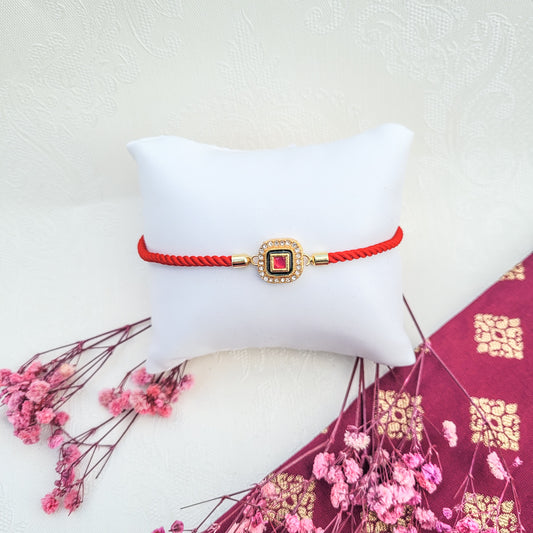 Adjustable Bracelet Rakhi - Diamond & Ruby Style Stones Style