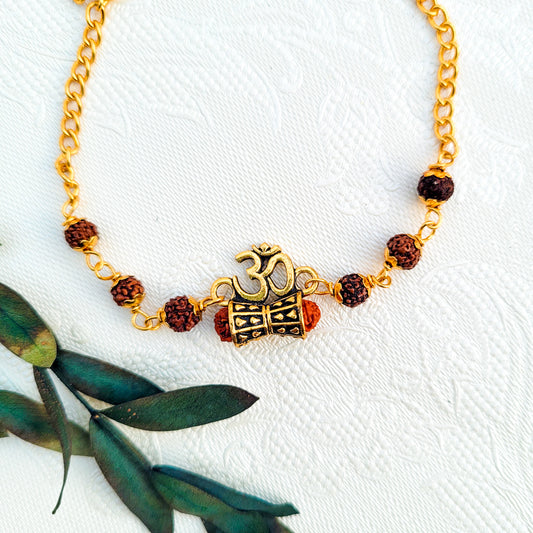 Kids Chain Rakhi For Special Brother - Bracelet Style AUM Damru Symbol