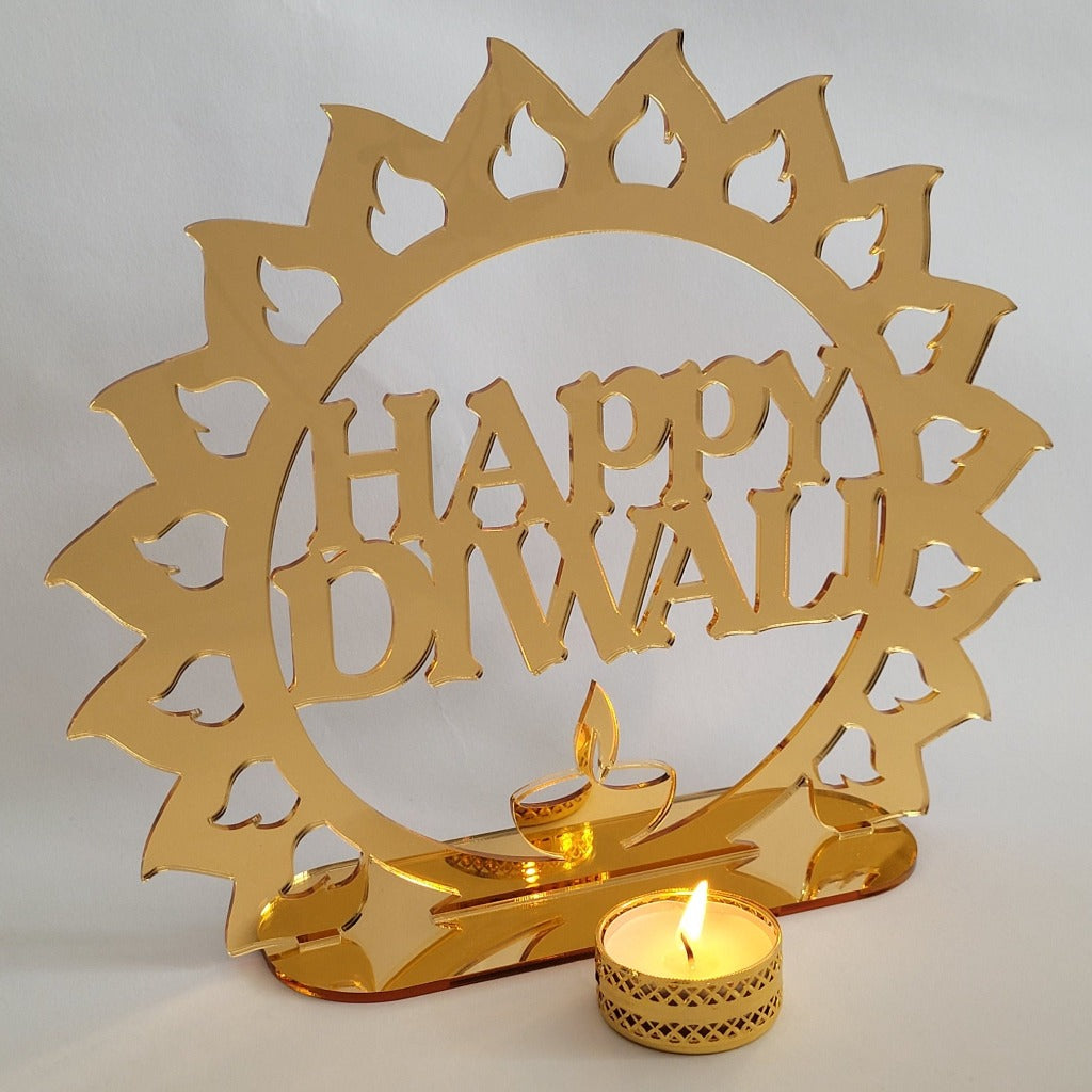 Diwali Decoration Gold Mirror Style Acrylic Plaque Gift