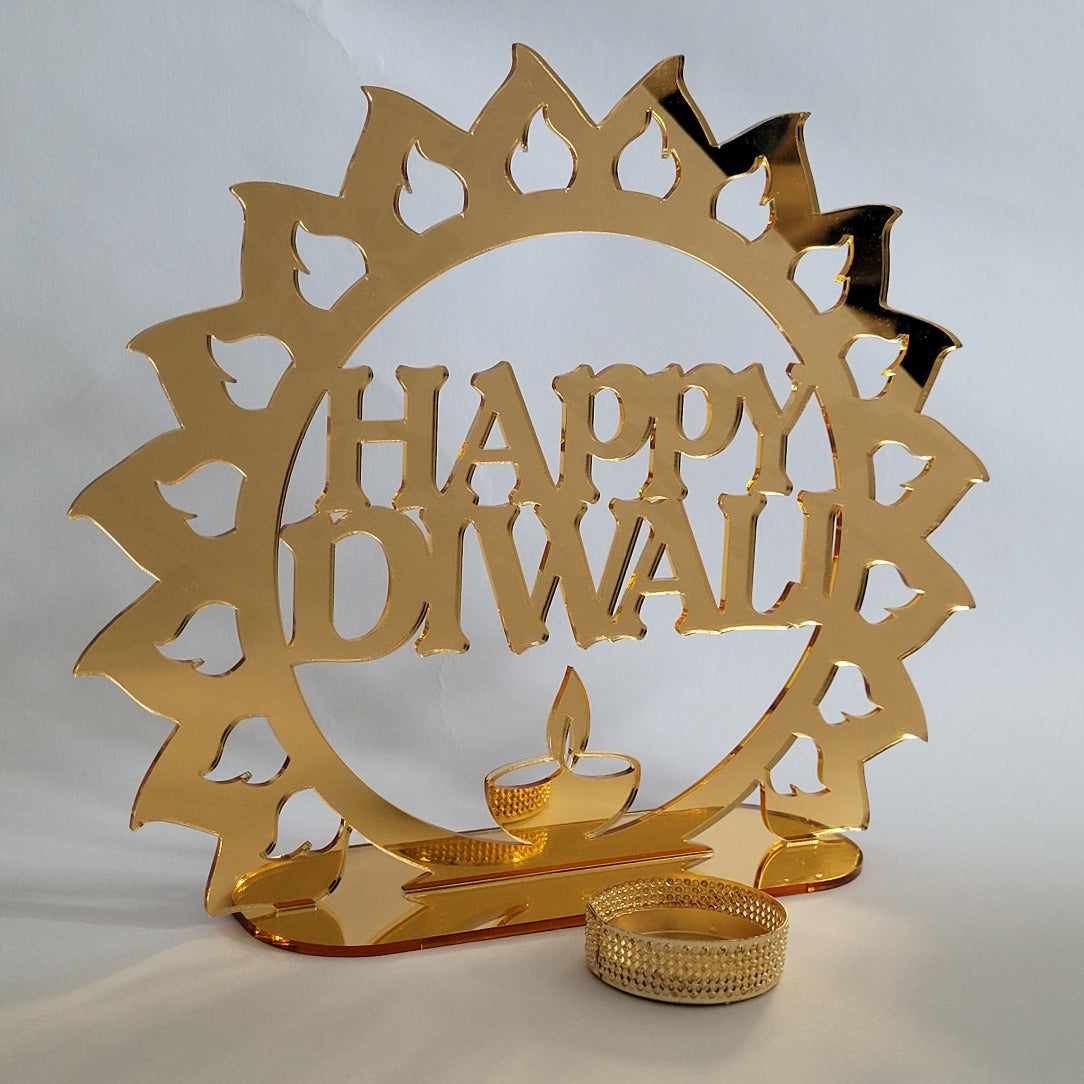 Diwali Decoration Gold Mirror Style Acrylic Plaque Gift