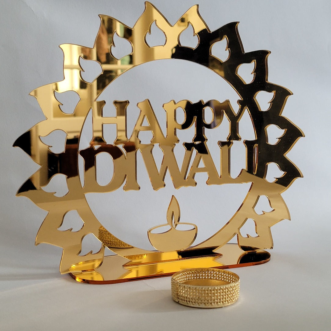 Diwali Decoration Gold Mirror Style Acrylic Plaque Gift
