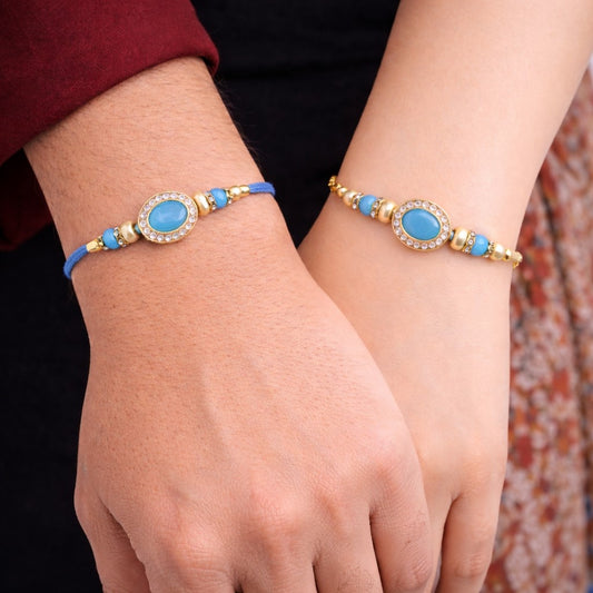 Royal Designer Bhai Bhabhi Rakhi Set – Elegant Matching Raksha Bandhan Rakhis