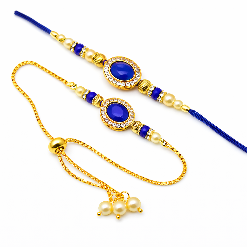 Royal Designer Bhai Bhabhi Rakhi Set – Elegant Matching Raksha Bandhan Rakhis
