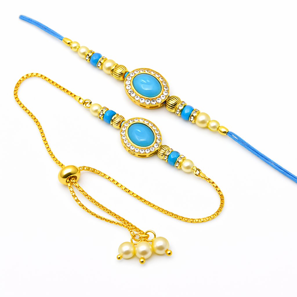Royal Designer Bhai Bhabhi Rakhi Set – Elegant Matching Raksha Bandhan Rakhis