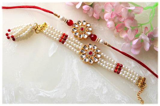 Bhai Bhabhi Elegant Pearl Rakhi Set - Designer Style