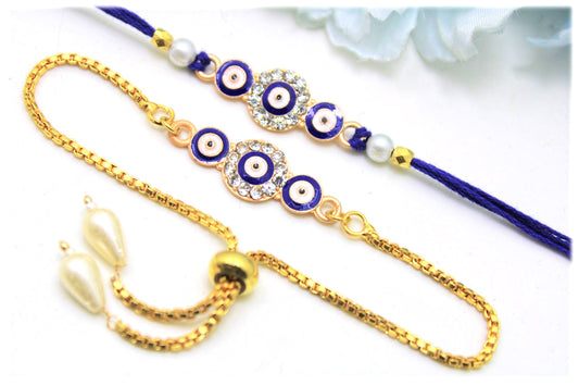Bhai Bhabhi Evil Eye Rakhi Set - Designer Style