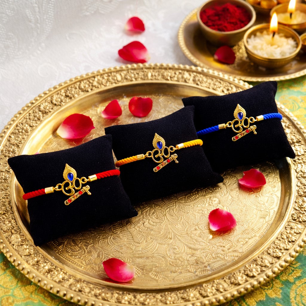 Rakih Bracelet Mor Pankh (Peacock Fether) Krishna Flute Design