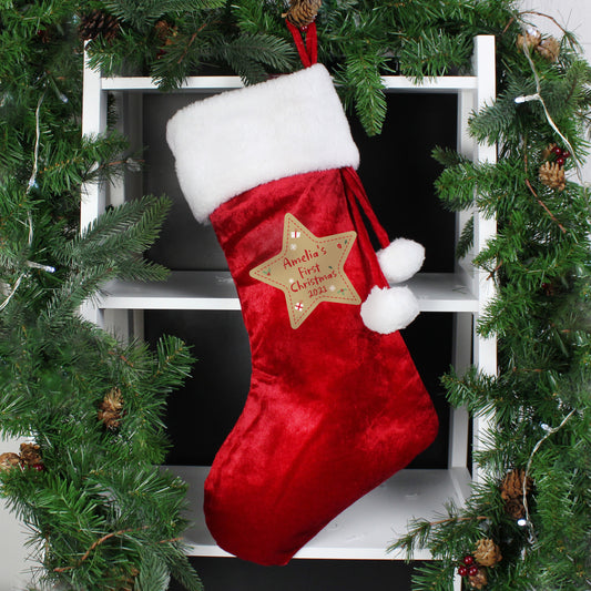 First Christmas Personalised  Luxury Red Stocking