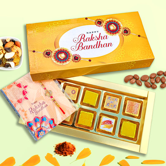 Dainty Floral Rakhi Set For Raksha Bandhan With Card & Chocolates