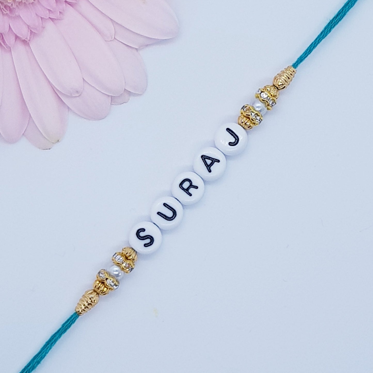 Personalised Rakhi/Rakhri, Raksha Bandhan white and black Letter Beads