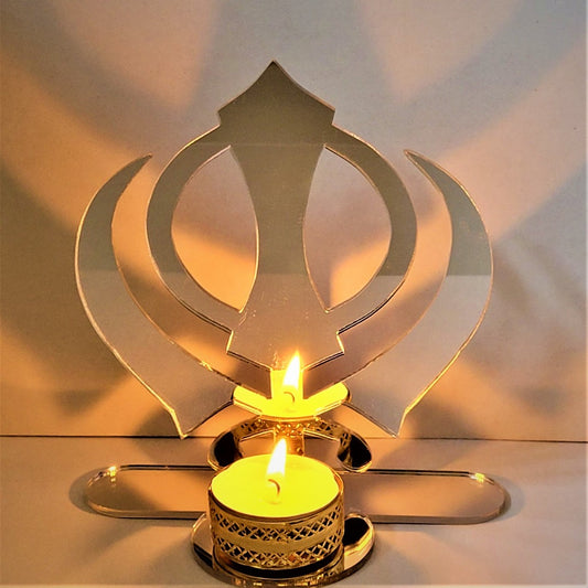Khanda Sign freestanding mirror effect Sikh decoration and gift