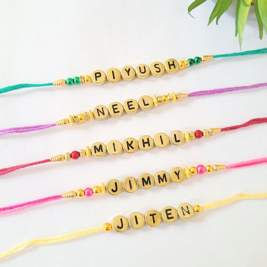 Personalised Rakhi/Rakhri, Raksha Bandhan Gold Letter Beads 2023