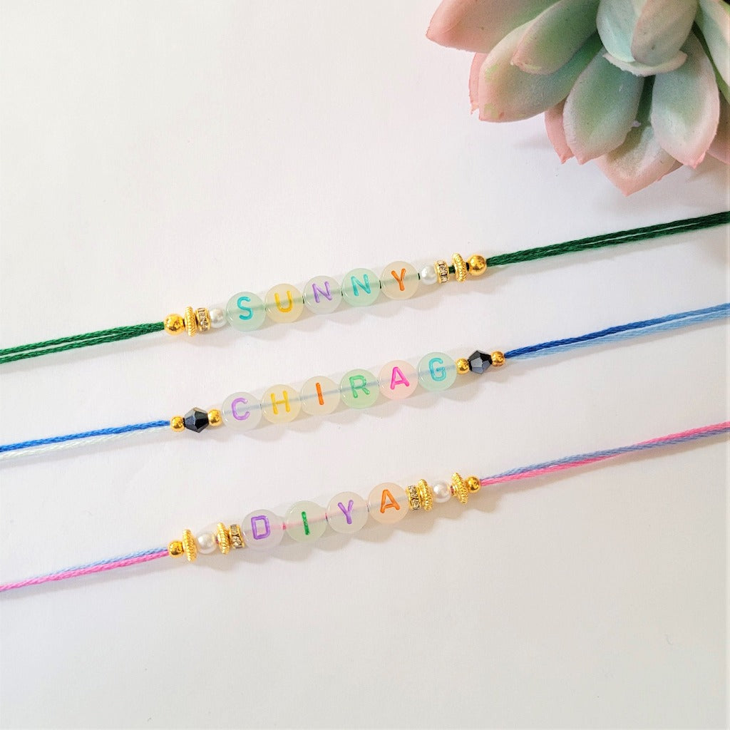 Kids personalised Glow in the dark colour beads Rakhri/Rakhi