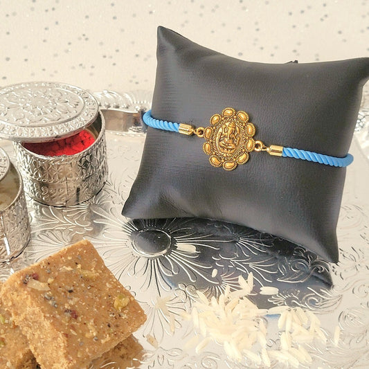 Gold Rakhi Adjustable Bracelet Lord Gajanan Pendant