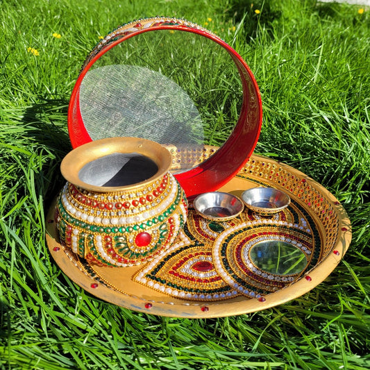 Gold Karwa Chauth thali set