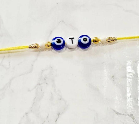 Personalised Initial evil eye bead Rakhi, Rakhri bracelet, Initial only