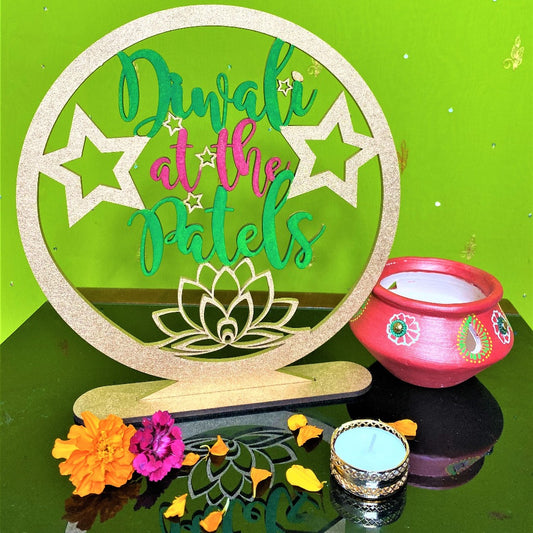 Personalised Diwali At The... Sign lotus freestanding sign decoration and gift