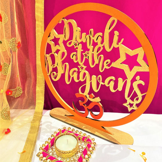 Personalised Diwali At The... freestanding sign with Om for Diwali decoration and gift