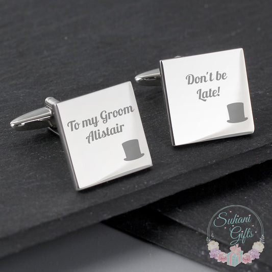 Personalised Top Hat Wedding Square Cufflinks - Suhani Gifts